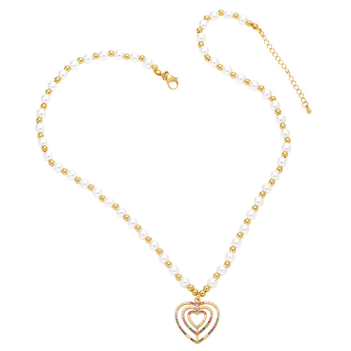 Wholesale Necklaces Copper 18k Gold Plated Zircon Color Heart Clavicle Chain JDC-NE-PREMAS009