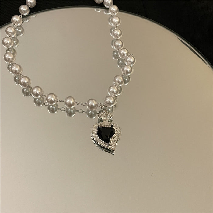 Wholesale Heart Chain Beaded Alloy Necklace MOQ≥2 JDC-NE-YQ004