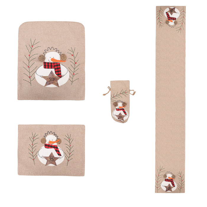 Wholesale Decorative Christmas Burlap Snowman Table Runner Placemats Chair Cover MOQ≥2 JDC-DCN-QiaoC009