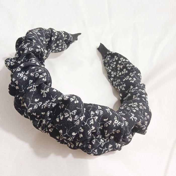 Wholesale Breathable Floral With Pearl Double Knotted Pleated Wide Headband JDC-HD-TangYun002
