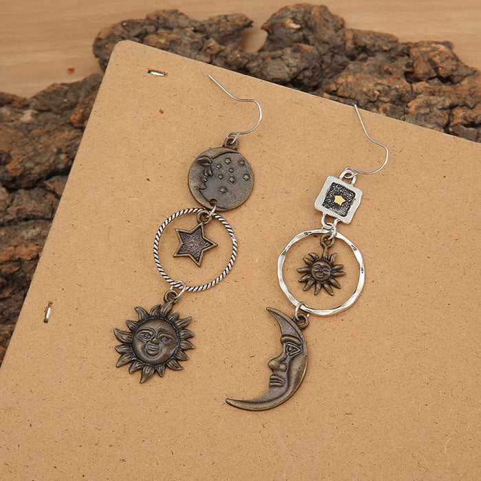 Wholesale Earrings Metal Pentagram Sun Moon Long Pendant Earrings JDC-ES-Saip060