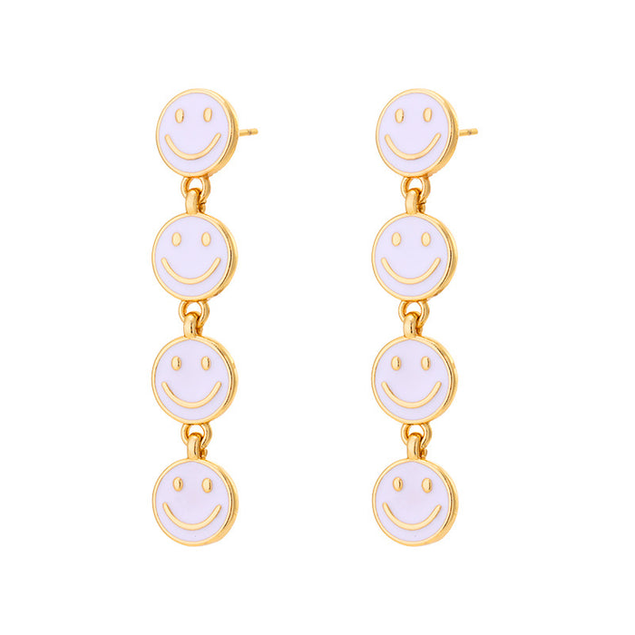 Jewelry WholesaleWholesale Cute Smiley Long Earrings Copper Plated Real Gold Drop Oil JDC-ES-LvC002 Earrings 侣聪 %variant_option1% %variant_option2% %variant_option3%  Factory Price JoyasDeChina Joyas De China