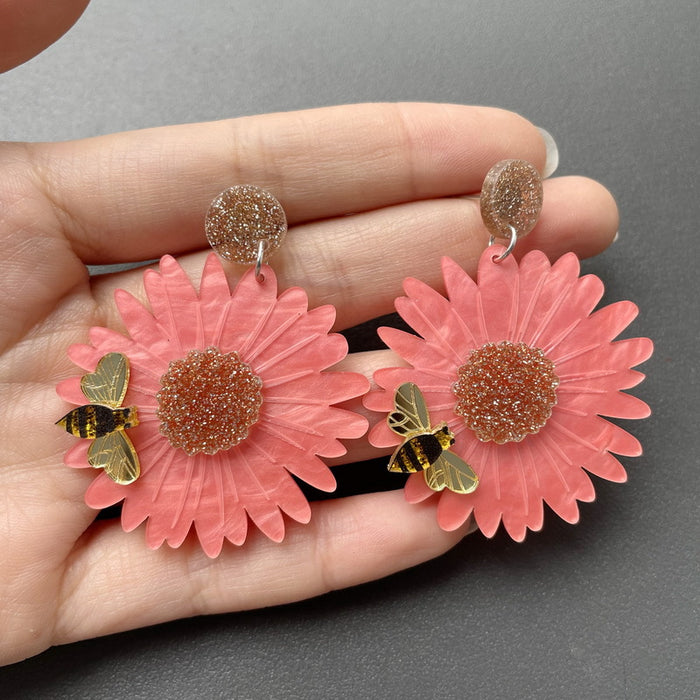 Wholesale Earrings Acrylic Sunflower Chrysanthemum Bee MOQ≥2 JDC-ES-XUEP050