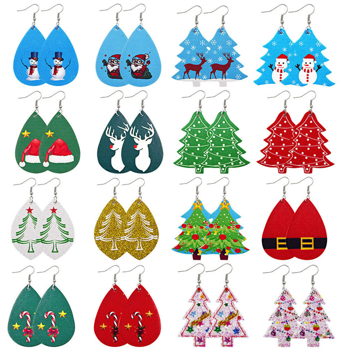 Wholesale Earrings Leather Christmas Tree Snowflake Elk MOQ≥2 JDC-ES-PuCi006