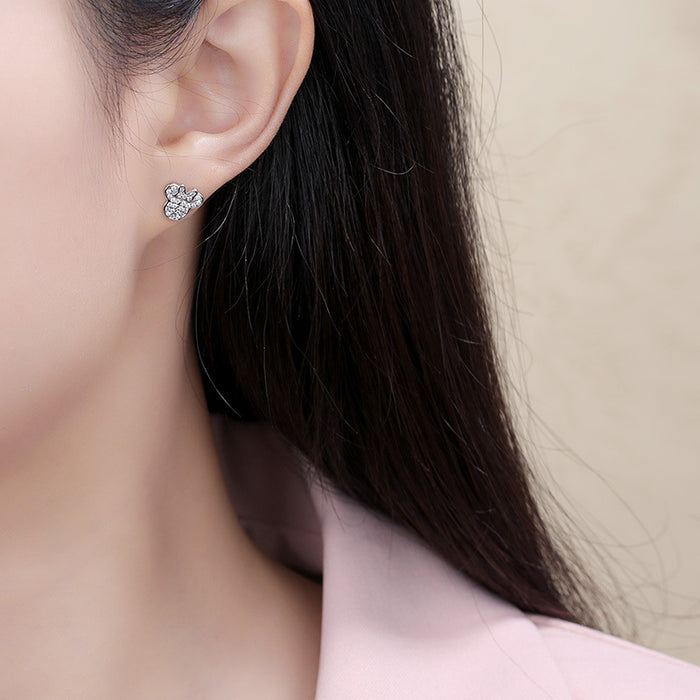 Wholesale Sterling Silver Needle Cute Cartoon Stud Earrings Mouse Ear Jewelry JDC-ES-QLX072