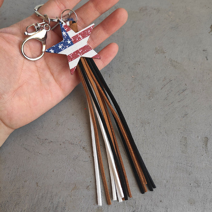 Wholesale 4th of July Independence Day Cactus Sunflower Alloy Wood Tassel Keychain MOQ≥2 JDC-KC-HeYi011