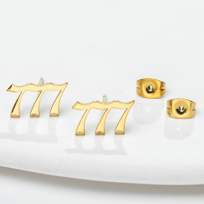 Wholesale Gold Stainless Steel Angel Number Earrings JDC-ES-SS036