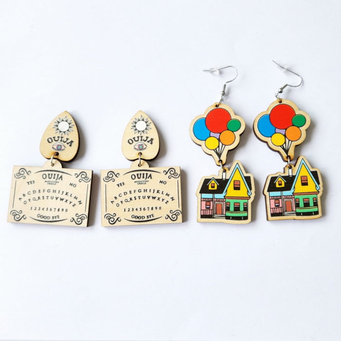 Wholesale Earrings Wooden Colorful Balloons House JDC-ES-Xuep084