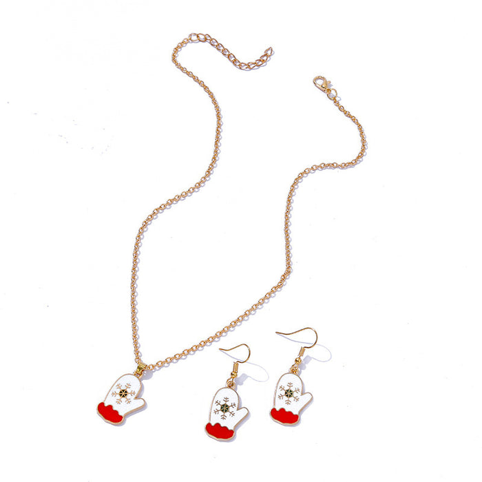 Wholesale Earrings Alloy Enamel Christmas Cute Gloves Necklace Set MOQ≥2 JDC-ES-HaoBiao013