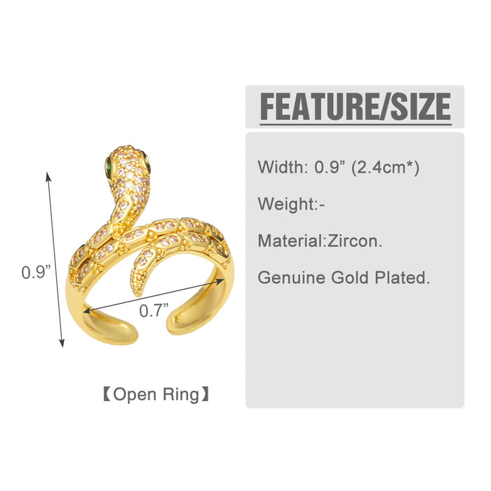 Wholesale Ring Copper Plated 18K Gold Zircon Emerald Snake Adjustable JDC-PREMAS-RS-017
