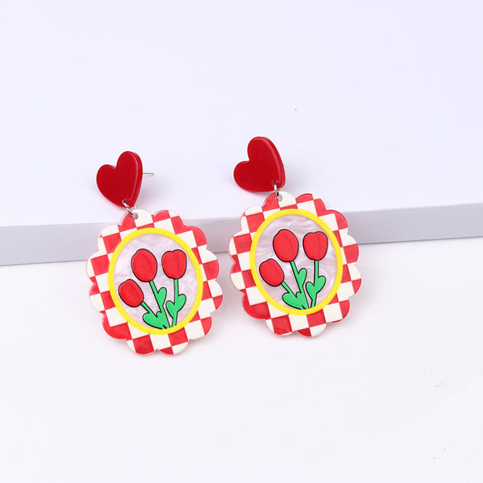 Wholesale 12 Colors Summer Fresh Plaid Small Flower Stud Earrings Acrylic MOQ≥2 JDC-ES-DUAI024
