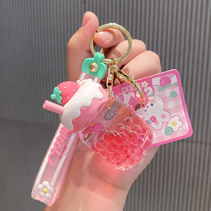 Wholesale Keychains For Backpacks strawberry cream fruit jar into oil keychain MOQ≥2 JDC-KC-LingY006