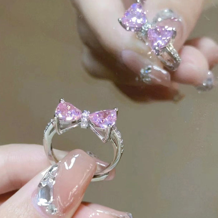 Wholesale Pink Bow Open Ring JDC-RS-Baiyue002