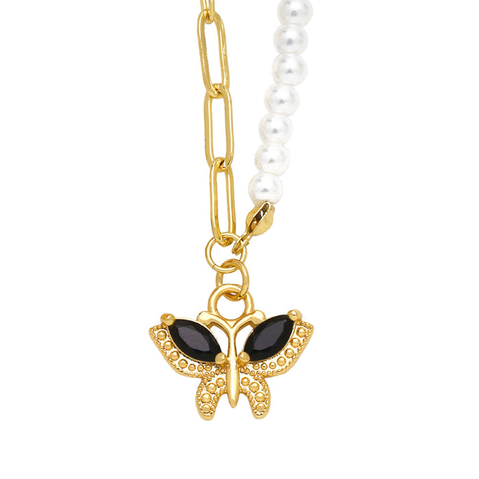 Collar al por mayor Copper Butterfly Gemstone Cadena de clavícula de perla JDC-Ne-Premas004