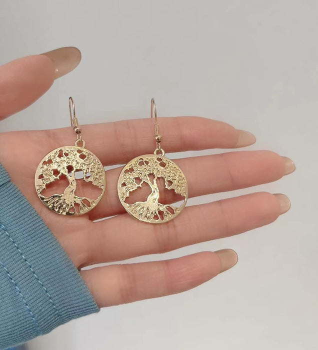 Wholesale Earrings Alloy Openwork Round Tree of Life JDC-ES-AiMei023
