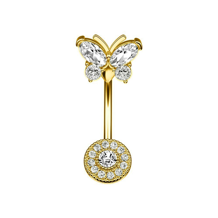 Wholesale Butterfly Round Zircon Navel Nail for Human Body Piercing JDC-UN-WeiB004