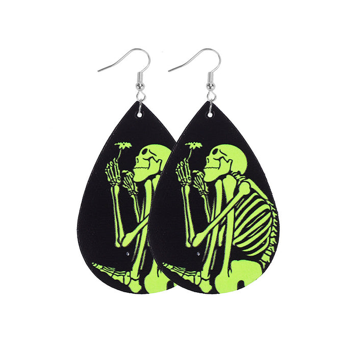 Wholesale Earrings PU Halloween Luminous Skull Pattern Earrings MOQ≥2 JDC-ES-Zuol014