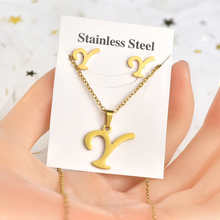 Wholesale Stainless Steel 26 Letters Earrings Necklace Set JDC-NE-Yinx051