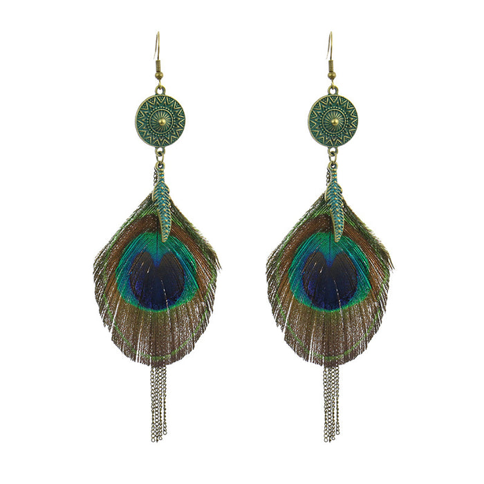 Wholesale earrings feathers natural feathers turquoise JDC-ES-momo010