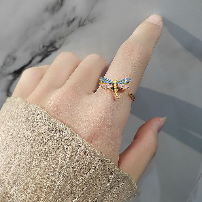 Wholesale Dragonfly Spinning Diamond Copper Adjustable Ring JDC-RS-YJY007