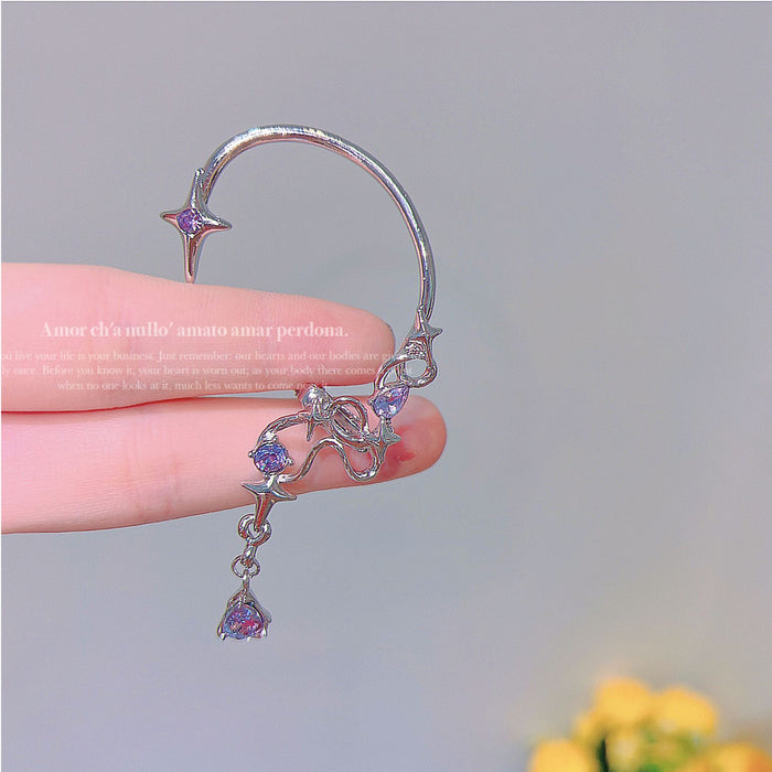Wholesale Purple Crystal Alloy Left Ear Single Ear Hook JDC-ES-Qiant005