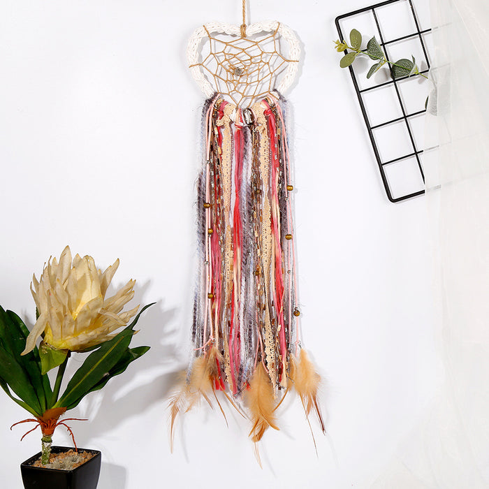 Wholesale Feather Copper Wire Woven Heart Shaped Dreamcatcher MOQ≥2 JDC-DC-DYue005