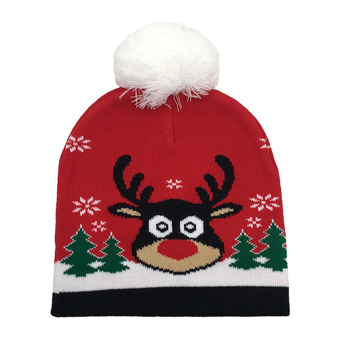 Wholesale Hat Woolen Christmas Pattern Fur Ball Knitted Hat JDC-FH-AXing010