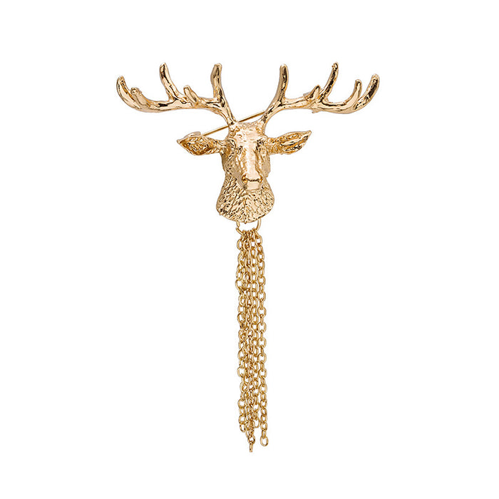 Wholesale Brooch Alloy Christmas Elk Head Tassel Collar Pin JDC-BC-MDD009