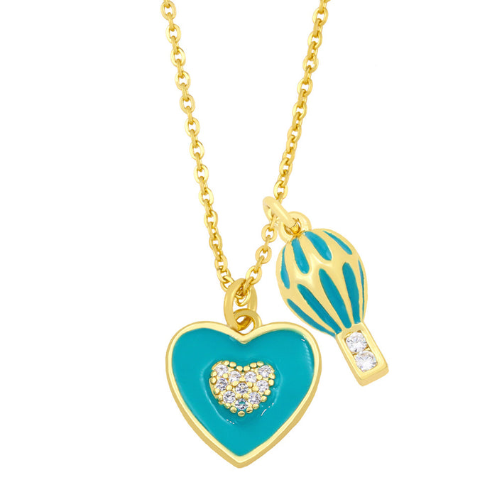 Wholesale Personalized Hot Air Balloon Love Double Pendant Necklace JDC-NE-AS003