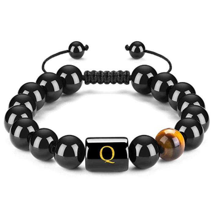 Wholesale Natural Black Onyx Stone Bracelet Men's 26 Letters Purely Handmade JDC-BT-YinY019