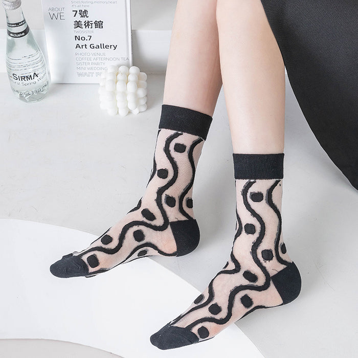 Wholesale cotton transparent socks leopard print black and white glass silk striped plaid JDC-SK-MZX009