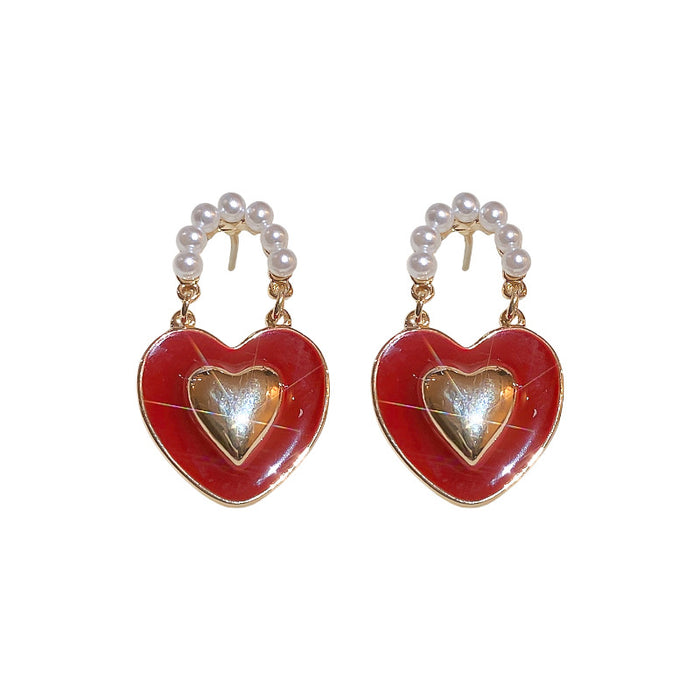 Wholesale Earrings Alloy Pearl Drop Oil Heart JDC-ES-BY341