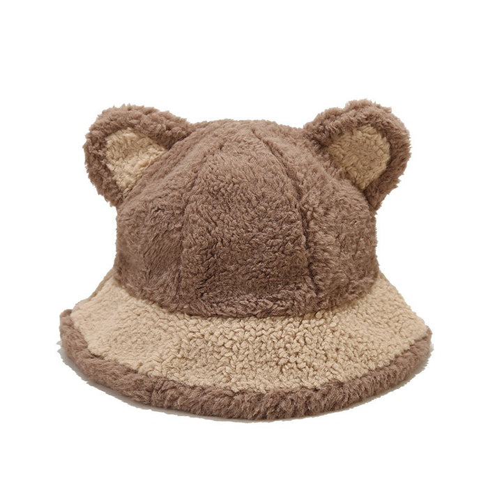 Wholesale Hat Polyester Cute Bear Ears Plush Bucket Hat MOQ≥2 JDC-FH-LvYi044