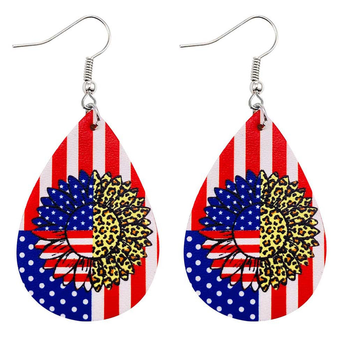 Wholesale 4th of July Independence Day Leather Earrings Flag Pattern Double Sided Print JDC-ES-Chengy023