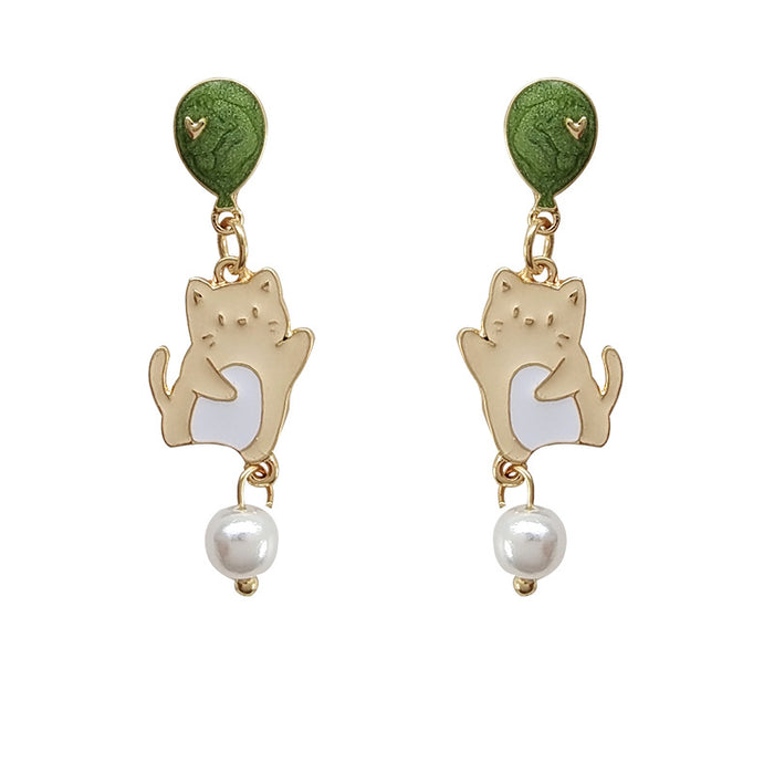 Wholesale Earrings Alloy Cartoon Kitten Oil Pearls JDC-ES-BLD001