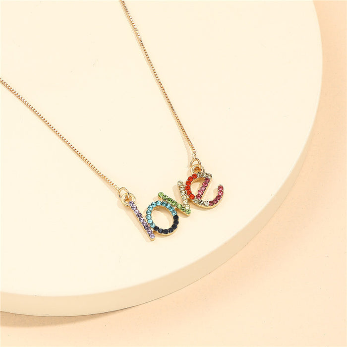 Wholesale Necklace Alloy Diamond LOVE Rainbow Color Letters JDC-NE-ZhuoM004