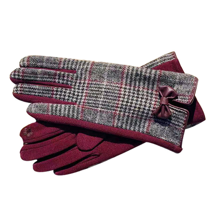 Wholesale Gloves Woollen Bowknot Lattice Outdoor Touch Screen MOQ≥2 JDC-GS-MeiN003