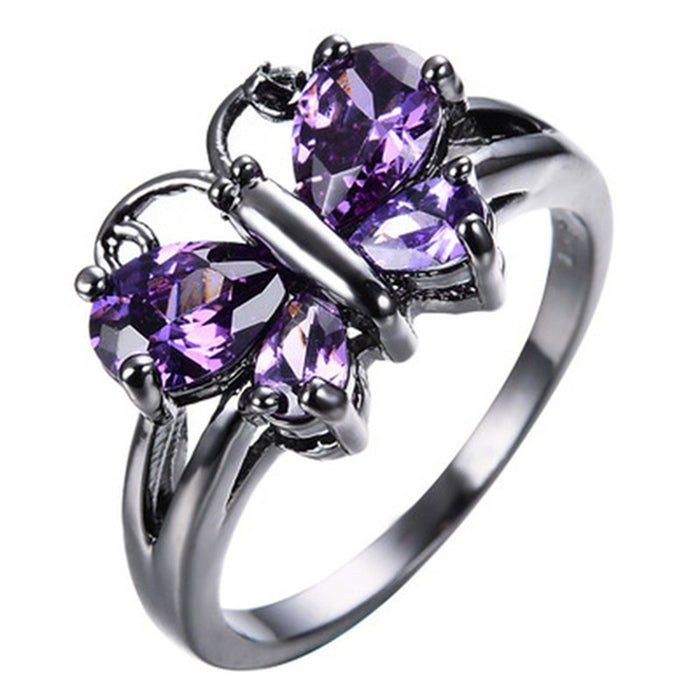 Wholesale Rings copper Butterfly Ring Amethyst Ring MOQ≥2 JDC-RS-TengD004