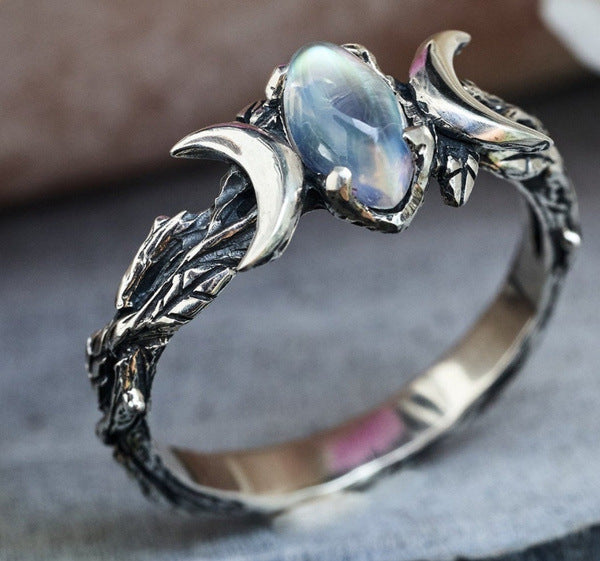 Wholesale Alloy Double Moon Geometric Moonstone Ring JDC-RS-KaiS002