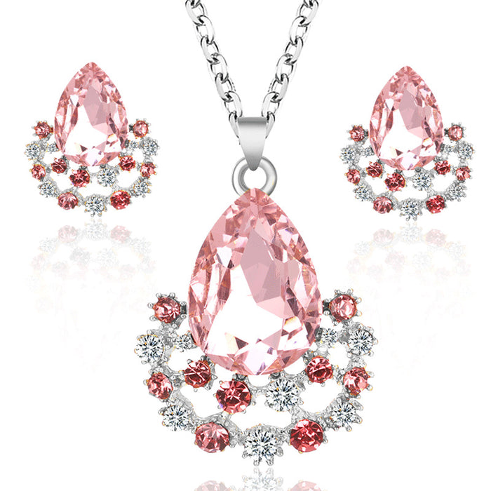 Wholesale Crystal Gemstone Alloy Diamond Necklace Earring Set MOQ≥2 JDC-ES-JYS003