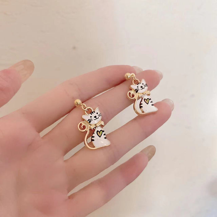 Wholesale Earrings Alloy Enamel Cute Kitten JDC-ES-AiMei016