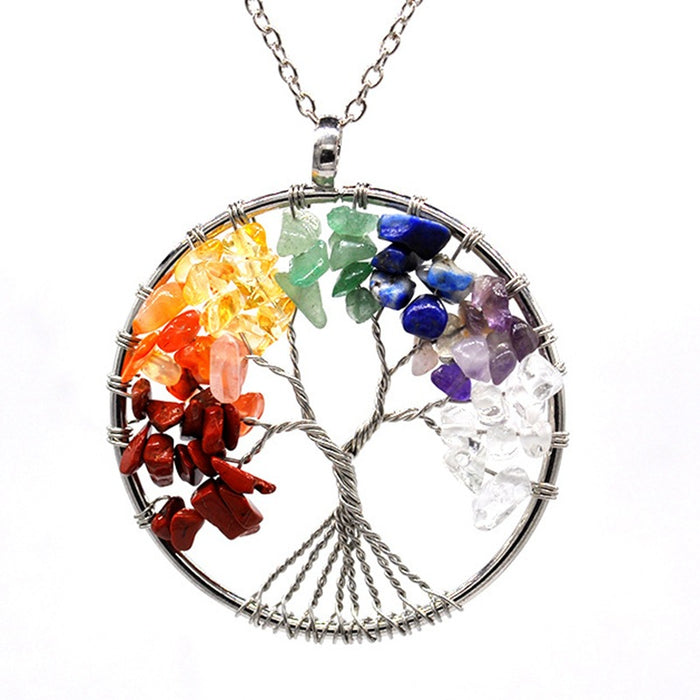 Wholesale 7 Colors Natural Crystal Gravel Tree of Life Necklace MOQ≥2 JDC-NE-Xinyue001