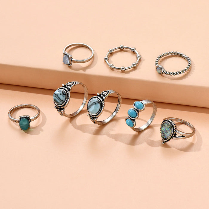 Wholesale Ring Turquoise Vintage Boho Geometric Turquoise Micro Set Diamond Gemstones JDC-RS-RuoL002
