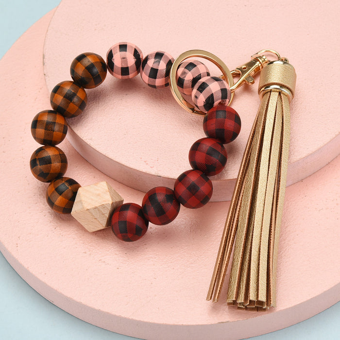 Peads de madera de borla al por mayor Beads Bracelet Keychain JDC-KC-PYPIN012