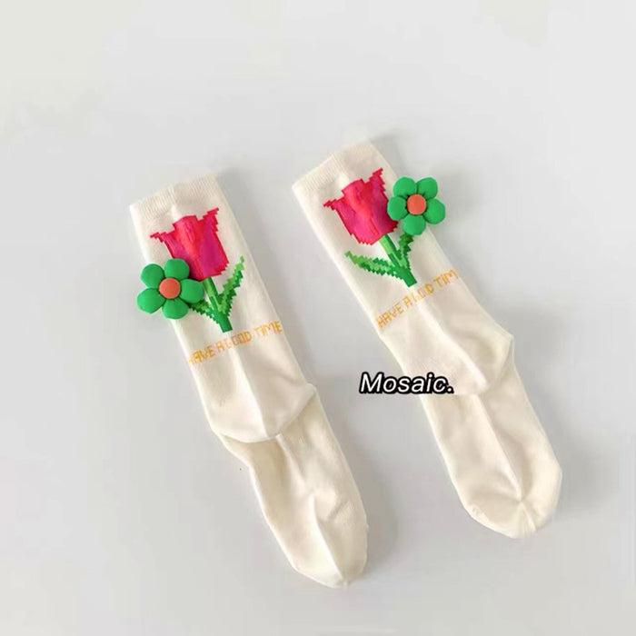 Calcetines al por mayor Metal 3D Flower tridimensional Tulipan Midube Ins Tide Wear Outer Cotton JDC-SK-Huili007