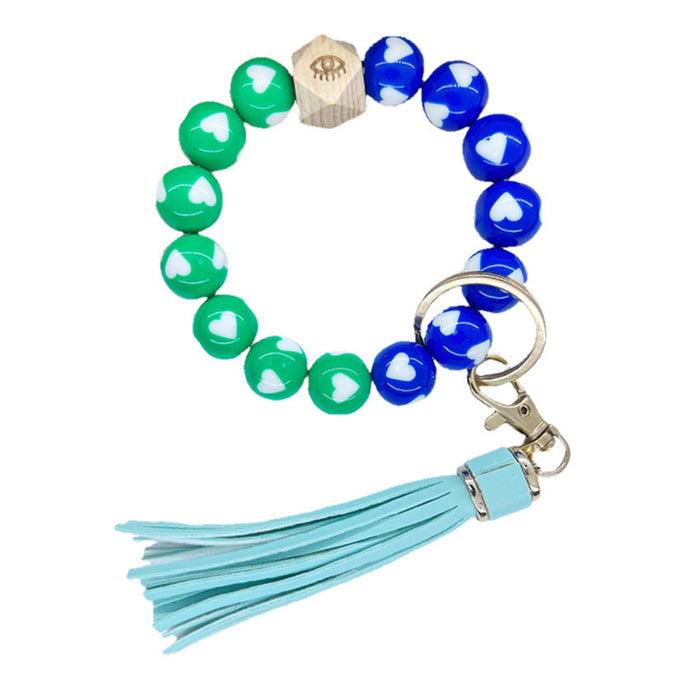 Wholesale Keychains PU Tassel Acrylic Heart Beads Wrist Keychain MOQ≥2 JDC-KC-WenJ013