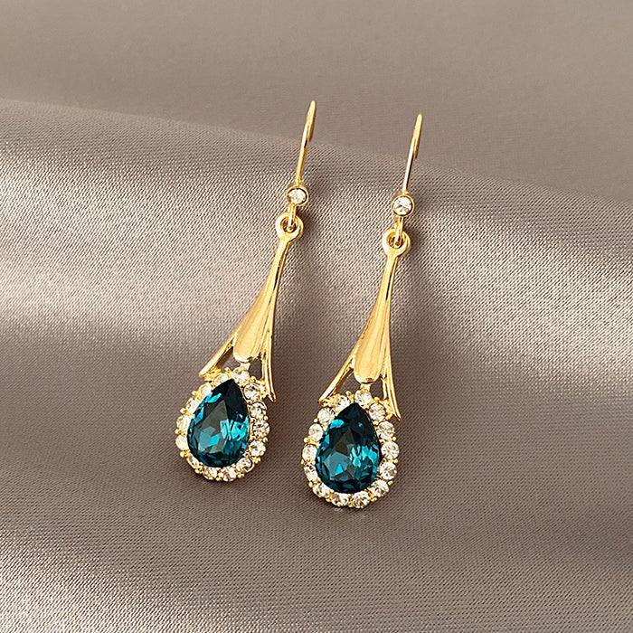 Wholesale Earrings Alloy Blue Zircon Diamond Drop Shape JDC-ES-FYue001
