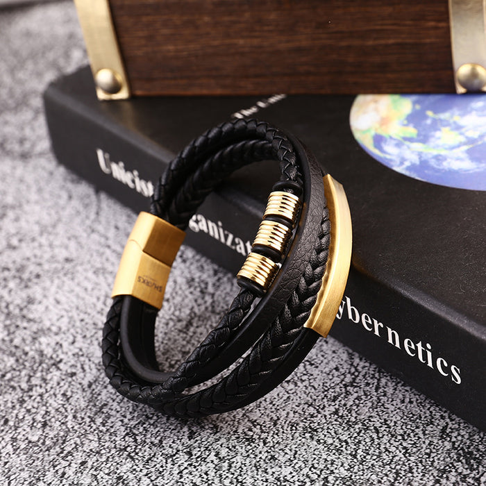 Wholesale New Men's Jewelry Stainless Steel Leather Rope Braided Bracelet JDC-BT-YiS002