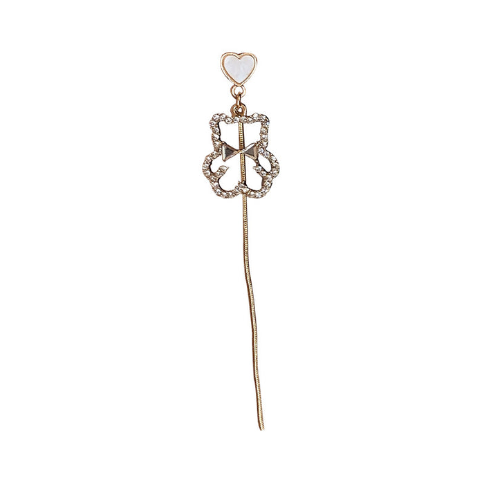 Wholesale 925 Silver Needle Diamond Love Bear Asymmetric Tassel Earrings JDC-ES-BY308