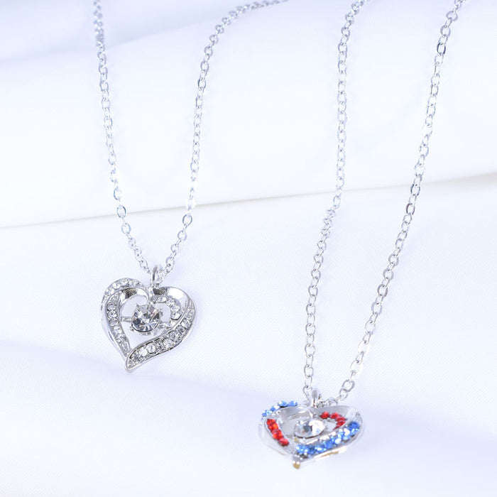 Wholesale 4th of July Independence Day Heart Shaped Fancy Diamond Alloy Necklace JDC-NE-HuaiL001